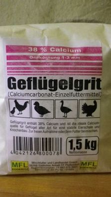 Hühnergrit Geflügelgrit Futterkalk Kalkgrit Korn 1-3 mm 1,5 Kg Tüte