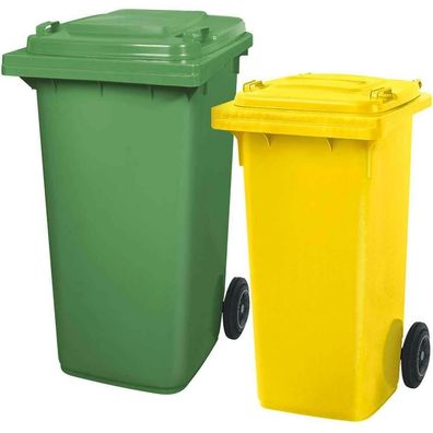 Set mit 1x DIN Mülltonne 120 Liter gelb und 1x DIN Mülltonne 240 Liter grün