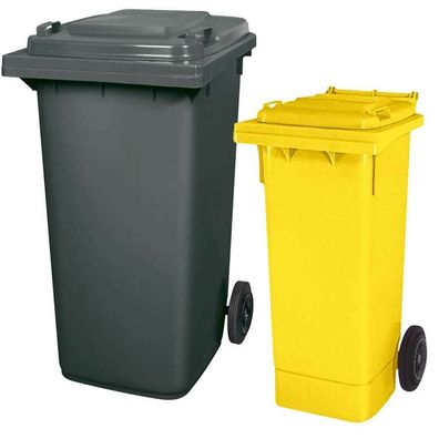 Set mit 1x DIN Mülltonne 80 Liter gelb und 1x DIN Mülltonne 240 Liter grau