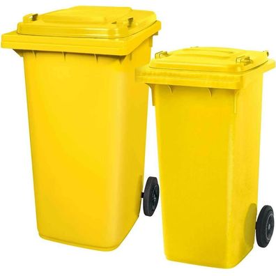 Set mit 1x DIN Mülltonne 120 Liter gelb und 1x DIN Mülltonne 240 Liter gelb