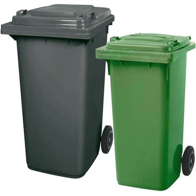 Set mit 1x DIN Mülltonne 120 Liter grün und 1x DIN Mülltonne 240 Liter grau