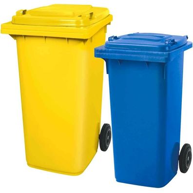 Set mit 1x DIN Mülltonne 120 Liter blau und 1x DIN Mülltonne 240 Liter gelb