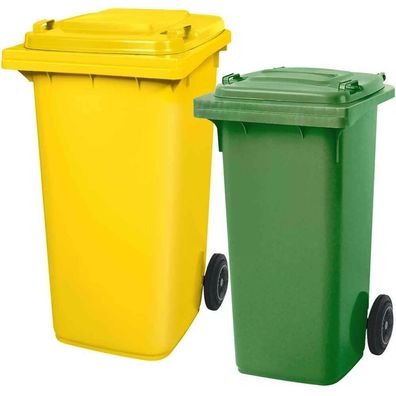 Set mit 1x DIN Mülltonne 120 Liter grün und 1x DIN Mülltonne 240 Liter gelb