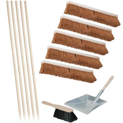 10-teiliges Kokos-Saalbesen-Set, 500 mm + 5 Besenstiele + GRATIS 1 Kehr-Set