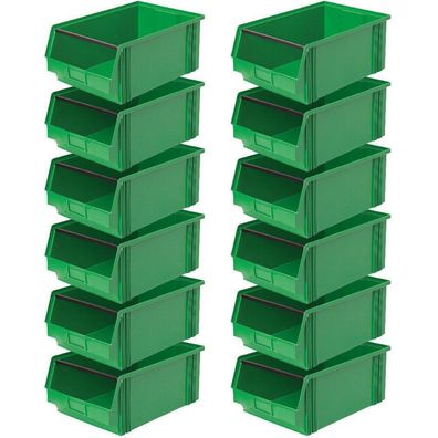12 Sichtboxen "CLASSIC? FB 2 mit Tragstab, LxBxH 510/450x300x200 mm, grün