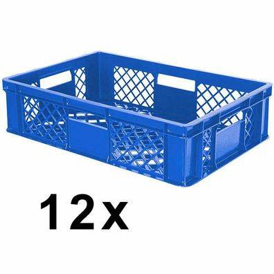 12x Stapelkorb/ Bäckerkiste, LxBxH 600x400x150 mm, PE-HD, blau, lebensmittelecht