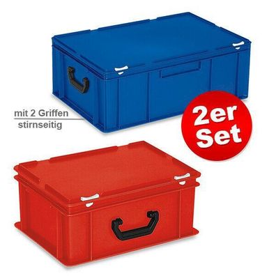2 Eurokoffer, 1x 600x400x230 mm, 43 l, blau + 1x 400x300x180 mm, 16 l, rot