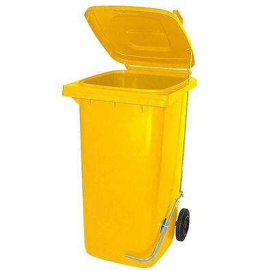 240 Liter Mülltonne/ Müllgroßbehälter, gelb, mit Fußpedal für handfreie Bedienung