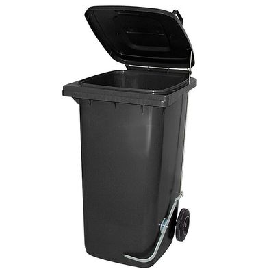 240 Liter Mülltonne/ Müllgroßbehälter, grau, mit Fußpedal für handfreie Bedienung