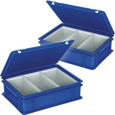 2x Besteckkoffer / Besteckkasten mit 3-Mulden-Einsatz, 400 x 300 x 130 mm, blau