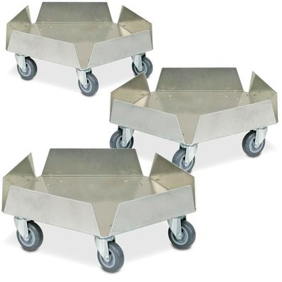 3x Fassroller aus Aluminium, Ø 510 mm, verzinkte Lenkrollen, Tragkraft 250 kg