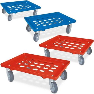 4x Gitterroller, je 2x blau, rot, LxB 615x415, Tragkraft 250 kg, graue Gummiräder