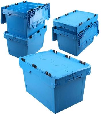 5 Mehrwegbehälter/ Versandbehälter m Deckel, 58 Liter, LxBxH 600x400x350 mm, blau