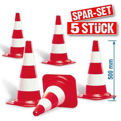 5x Leitkegel in Farbe rot - mit 2 weißen Streifen - Höhe 500 mm