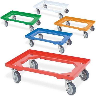 5x Logistikroller für Behälter 600x400 mm, je 1 Roller blau/ grün/ orange/ rot/ weiß