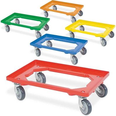 5x Logistikroller für Behälter 600x400 mm, je 1 Roller gelb/ grün/ orange/ blau/ rot