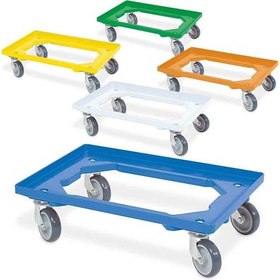 5x Logistikroller für Behälter 600x400 mm, je 1 Roller gelb/ grün/ orange/ blau/ weiß