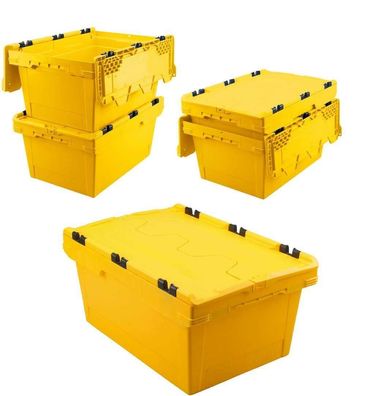 5x Mehrwegbehälter/ Versandbehälter mit Deckel, 47 l, LxBxH 600x400x300 mm, gelb