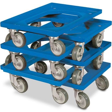 6x Logistikroller für Behälter 600 x 400 mm, Tragkraft 250 kg, Farbe blau