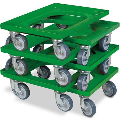 6x Logistikroller für Behälter 600 x 400 mm, Tragkraft 250 kg, Farbe grün