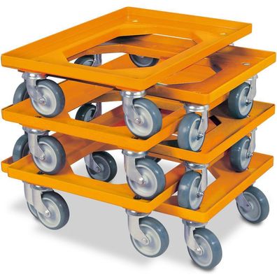 6x Logistikroller für Behälter 600 x 400 mm, Tragkraft 250 kg, Farbe orange
