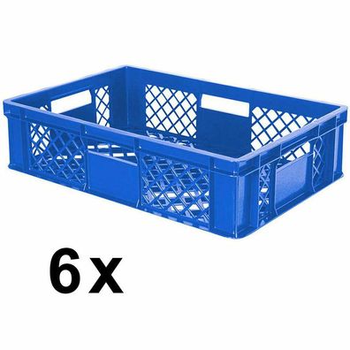6x Stapelkorb / Bäckerkiste, LxBxH 600x400x150 mm, PE-HD, blau, lebensmittelecht