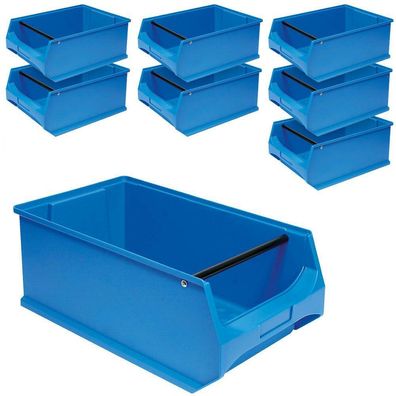 8 Sichtboxen "PROFI" mit Tragstab, LxBxH 500x300x200 mm, 21 Liter, blau