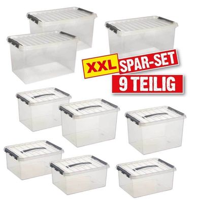 9-teiliges Clipboxen-Set mit Clipdeckel, 3x 15 Liter, 3x 22 Liter, 3x 62 Liter