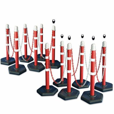 Kettenpfosten-Set, 12 Kettenständer, 22 m Kette, 6x Ösen