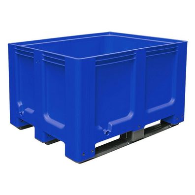 Palettenbox mit 3 Kufen, 1200x1000x760 mm, geschlossen, blau, lebensmittelecht