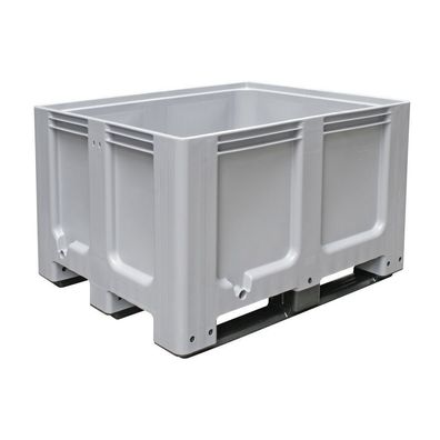Palettenbox mit 3 Kufen, LxBxH 1200 x 1000 x 760 mm, grau, Tragkraft 600 kg