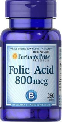 Puritans Pride Folic Acid 250 Tablets x 800 Mg