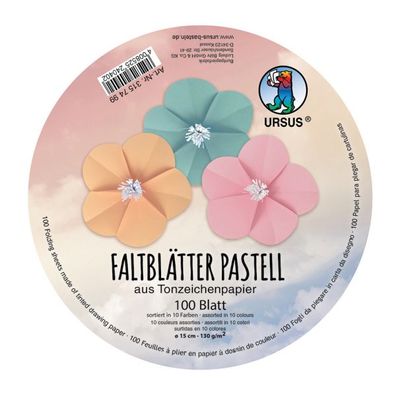 Faltblätter Pastell Ø 15 cm, 100 Blatt in 10 Farben sortiert