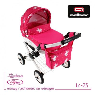 PolBaby Adbor Puppen Kinderwagen Spielzeug Set Lily LC23 Pink / Einhorn / Pink