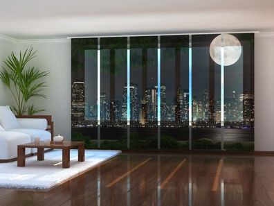 Schiebegardine "Mond über Manhattan" Flächenvorhang Gardine Vorhang mit 3D Fotomotiv