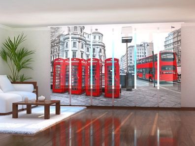 Schiebegardine "Telefonzellen von London" Flächenvorhang Gardine mit 3D Fotomotiv