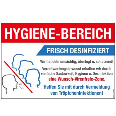 Warnschild - Hygiene-Bereich Frisch Desinfiziert - Gr. ca. 30 x 20 cm - 309892 - Sch