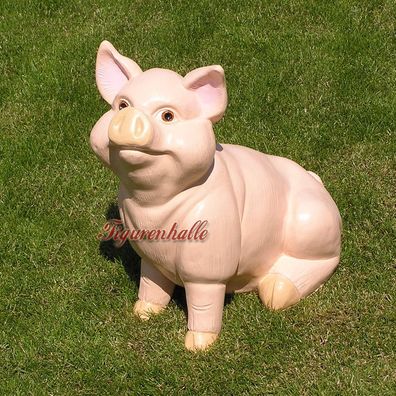 Schwein Schweinchen Figur für Haus und Garten Schweinchen rosa sitzend ländliche