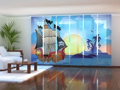 Schiebegardine "Piratenschiff" Flächenvorhang Gardine Vorhang mit Druckmotiv