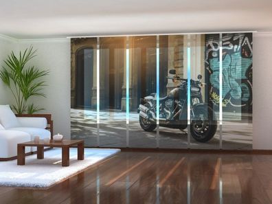 Schiebegardine "Schwarzer Harley-Davidson" Flächenvorhang Gardine mit 3D Fotomotiv