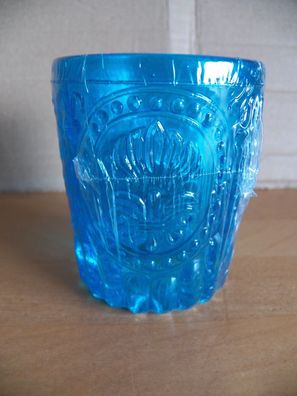 Teelichthalter Kerzenhalter Teelicht-Glas mit Relief/ klar od. blau--ITEM