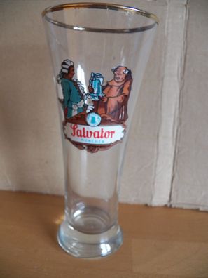 Bierglas Bierflöte Biertulpe Salvator Müchen mit Goldrand Druck 0,2L