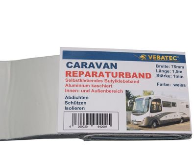 Vebatec Caravan Butylband Reparaturband Alu-weiss 75mm x 1.5m