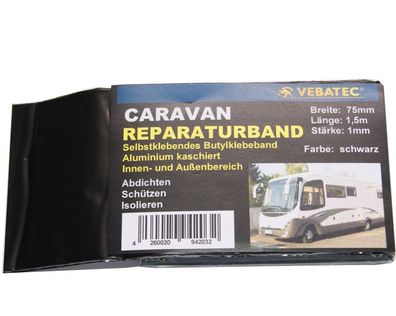Vebatec Caravan Butylband Reparaturband Alu-schwarz 75mm x 1.5m