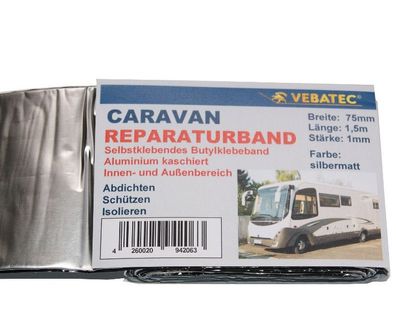 Vebatec Caravan Butylband Reparaturband Alu-Silbermatt 75mm x 1.5m