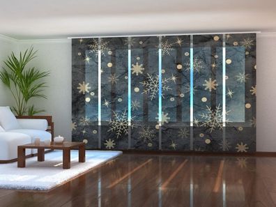 Schiebegardine "Goldene Schneeflocken" Flächenvorhang Gardine Vorhang mit Fotomotiv
