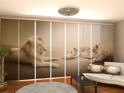 Schiebegardine "Weisse Löwen" Flächenvorhang Gardine Vorhang mit 3D Fotomotiv