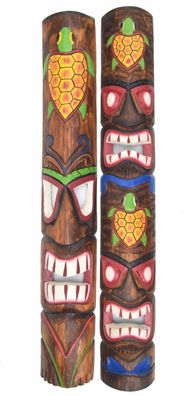 2 Tiki Masken 100cm 2er Set Tiki Hawaii Maske Holzmaske Wandmasken Schildkröten