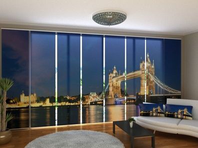 Schiebegardine "Tower Bridge bei Nacht" Flächenvorhang Gardine Vorhang mit Druckmotiv