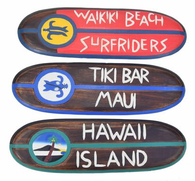 3 Deko Surfboards 60cm Surfbrett aus Holz Waikiki Beach Hawaii Island Tiki Bar Maui